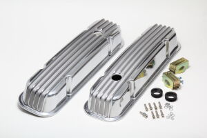 Finned Aluminum Valve Covers With Hole; Pontiac 326-455 V8S 1959-79