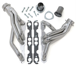 SILVER STEEL MID-LENGTH HEADER 67-91 1/2-3/4 TON 4WD PICKUP, BLAZER; 283-400