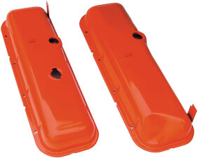 O.E.-STYLE Valve Covers; Short; 65-72 BB Chevy (recess corner)-CHEVY ORANGE
