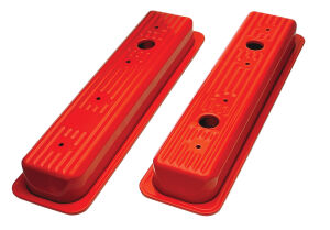TRADITIONAL Design Valve Covers; SHORT; 5.0-5.7L Chevy 1987-99- CHEVY ORANGE